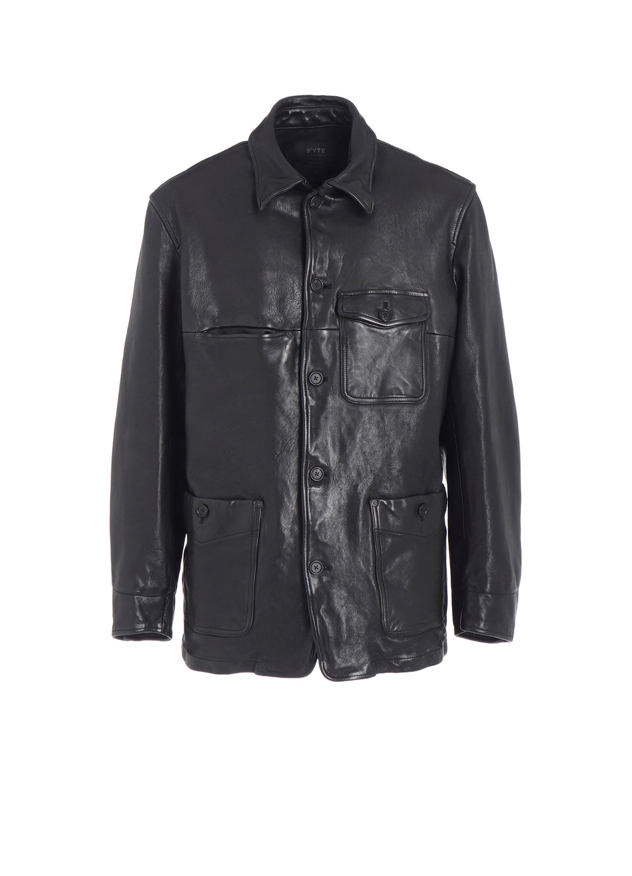 WASHED SHEEP LEATHER COVERALL WITH WORKWEAR DETAILS(S Black): S