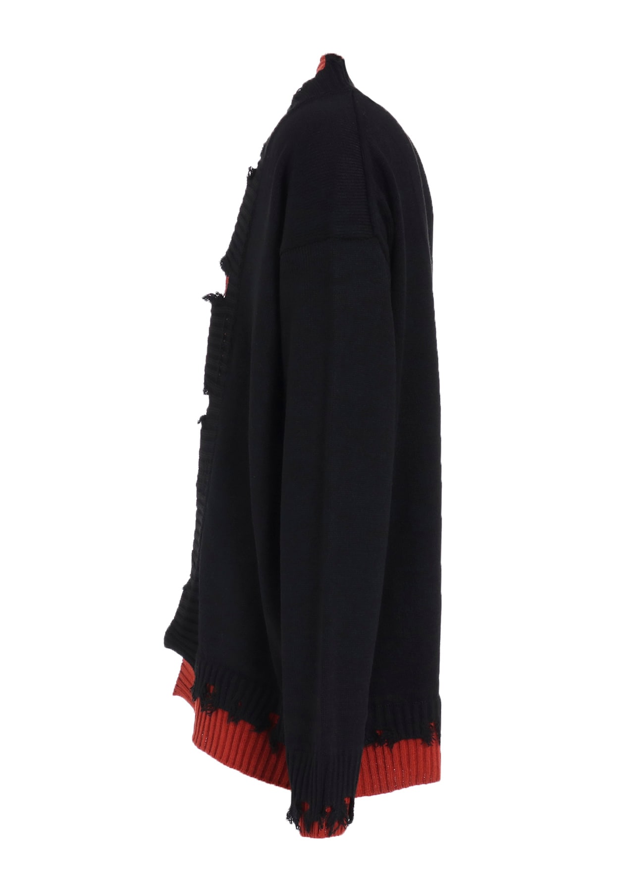 CORPILON BULKY WOOL COLOR-BLOCKED DAMAGE CARDIGAN(M Black x Terra