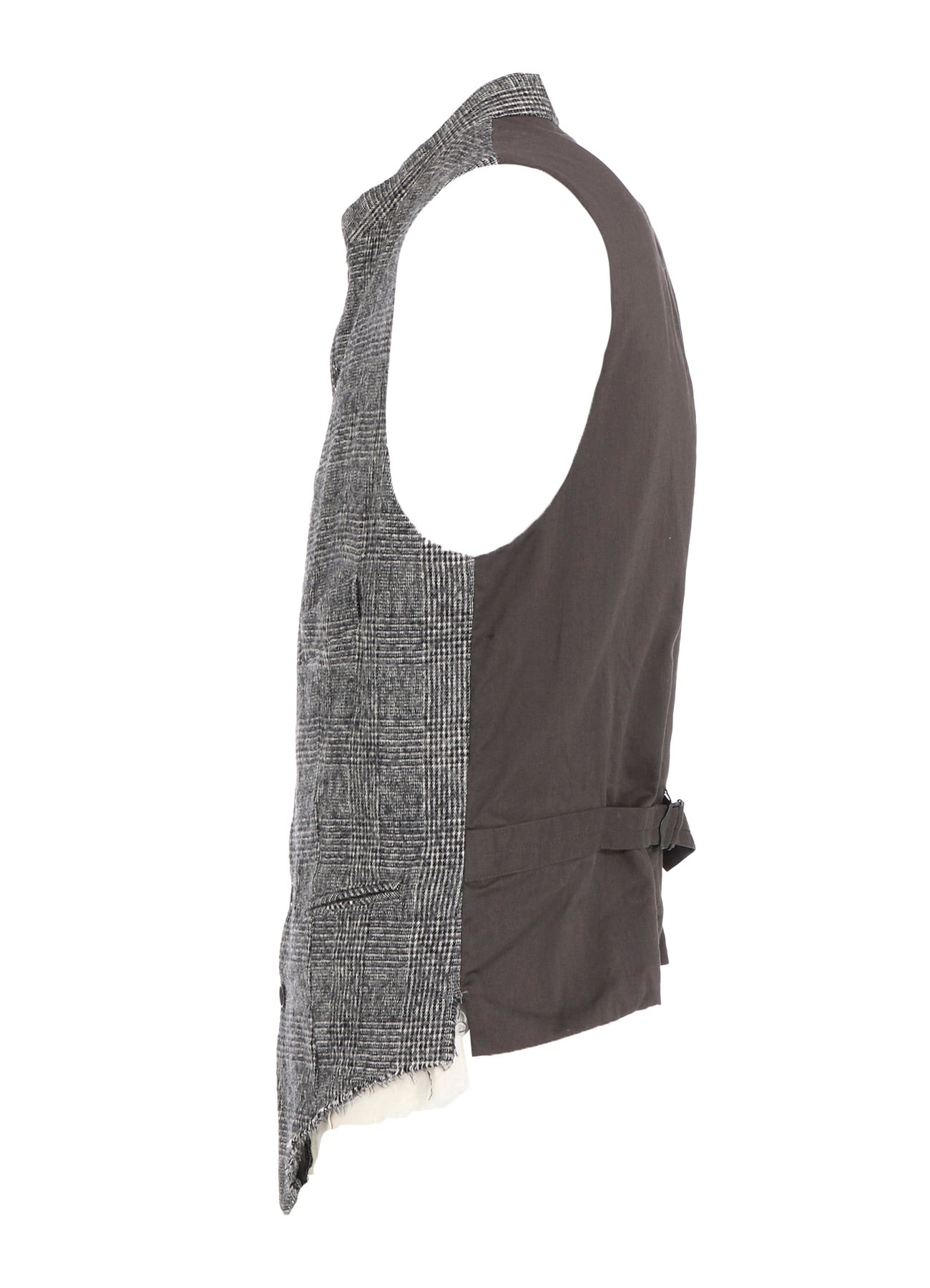 GLEN CHECK CUT-OUT HEM STAND COLLAR VEST(M Grey): S'YTE｜THE SHOP