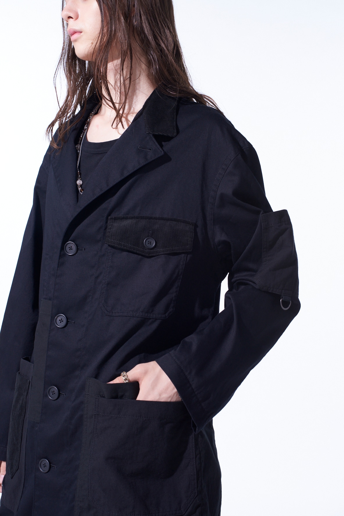 VARIOUS FABRICS CRAZY PATCHWORK SHOP COAT(M Black): S'YTE｜THE