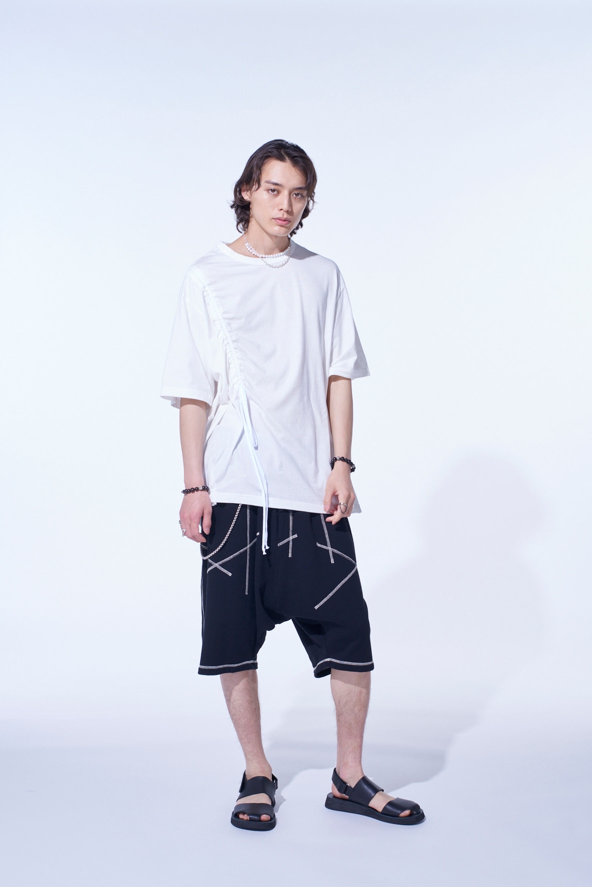 FRENCH TERRY RANDOM STITCH SAROUEL SHORTS(M Black): S'YTE｜THE