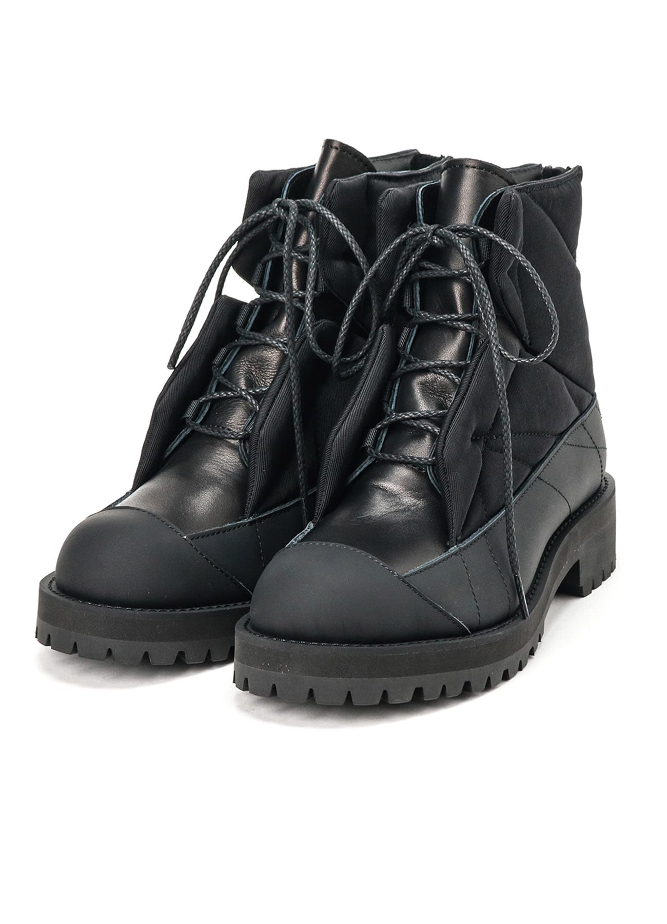 NY TWILL×SOFT LEATHER SHORT PADDED BOOTS(22.5 Black): Vintage