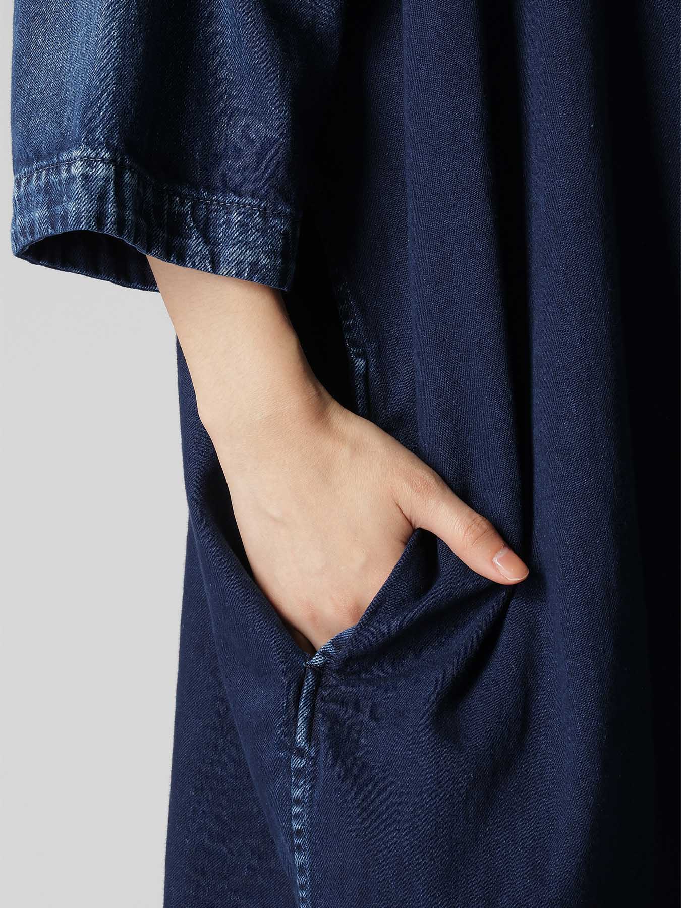 8OZ SPOTTED DENIM SHORT-SLEEVE DRESS(XS Indigo): Y's｜THE SHOP