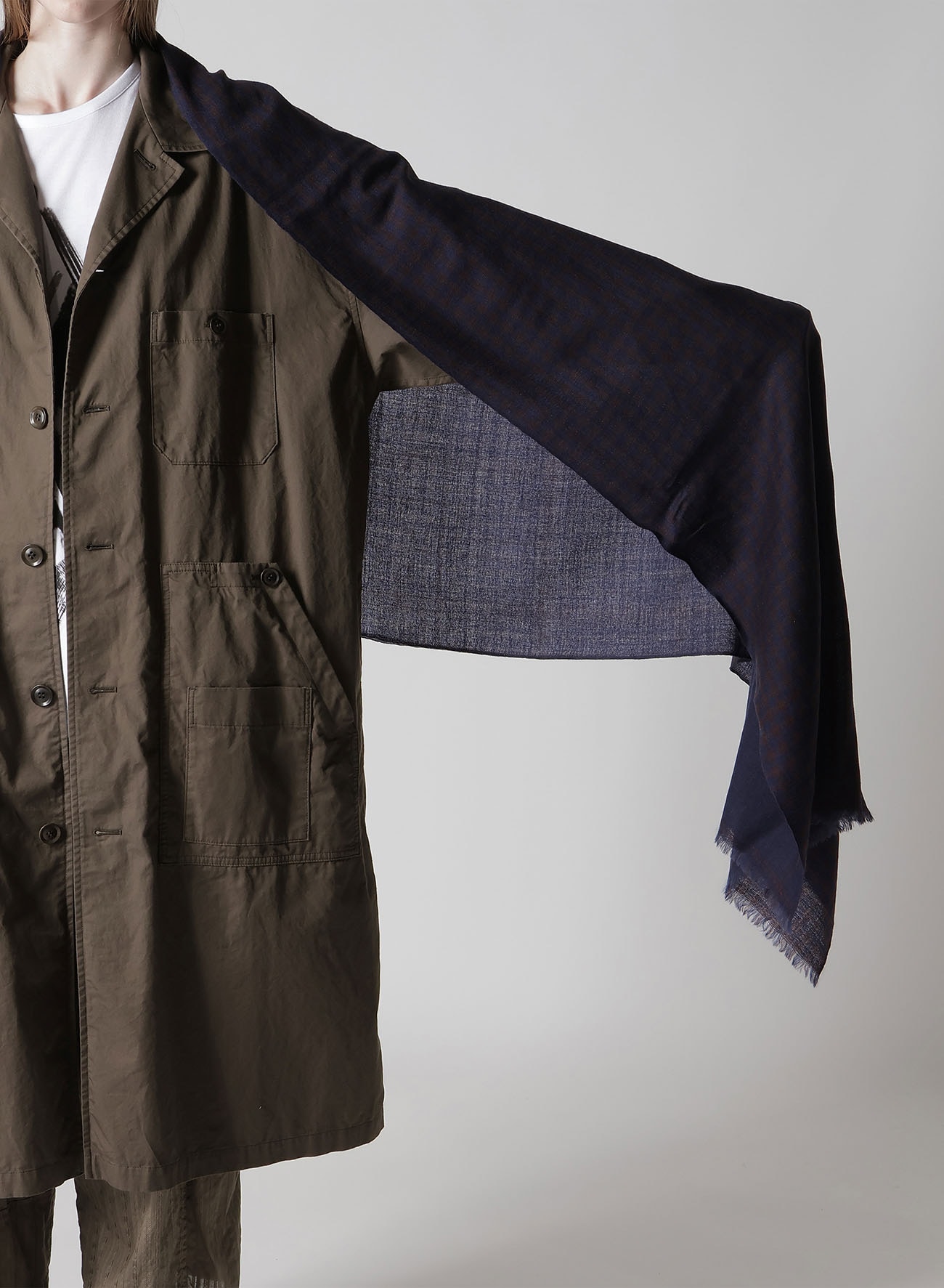 WOOL/SILK PLAID SCARF(FREE SIZE Blue): Y's｜THE SHOP YOHJI YAMAMOTO