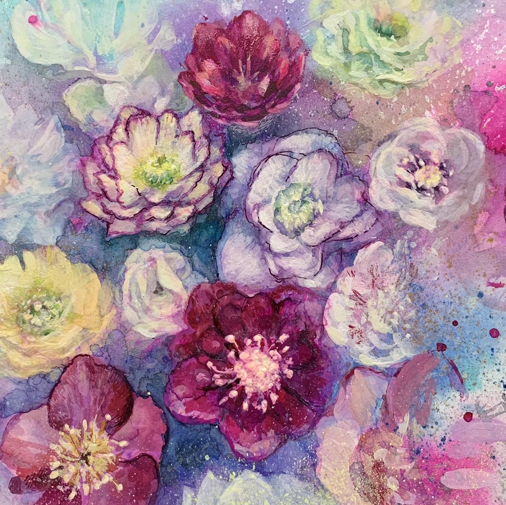 アクリル画〖 Christmas Rose 〗/（ 20角サイズ 額入り） | Izumini