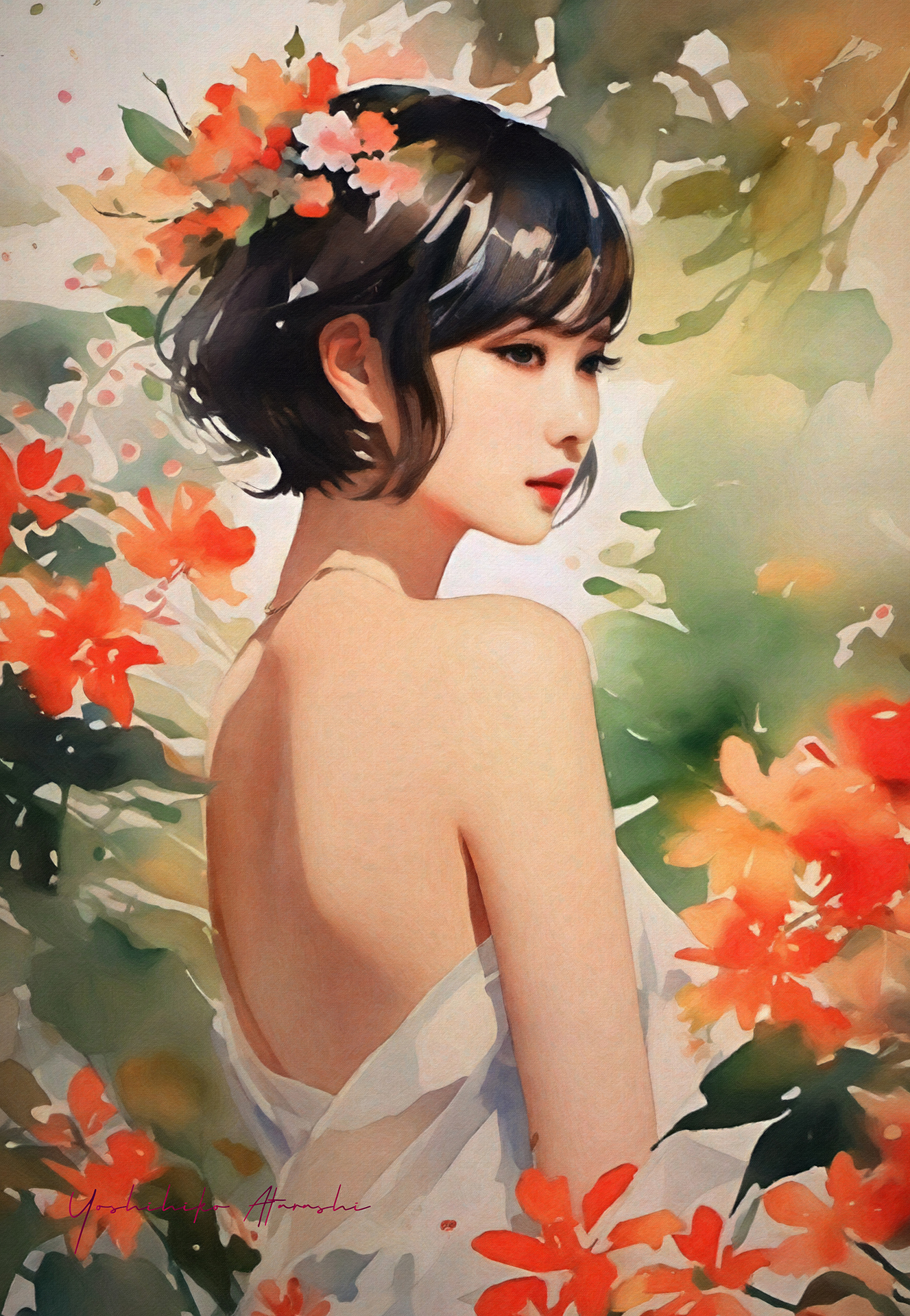 花と女性-20240314-e | 新 嘉彦 ｜インテリア絵画 アートの専門通販