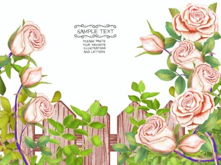 薔薇と木の柵のポストカードイラスト - No: 22778294｜無料イラスト