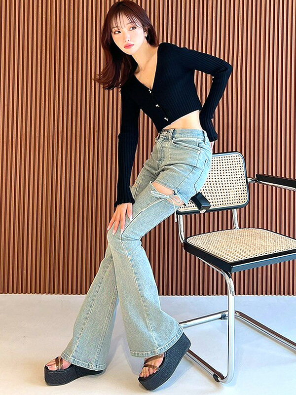 RESEXXY リゼクシー デニム パンツ カット アウト リボン デニム