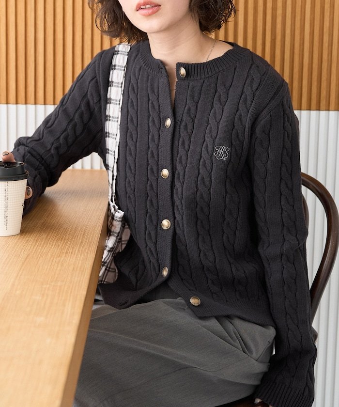 楽天市場】ケーブルニット カーディガン（カラーブラック