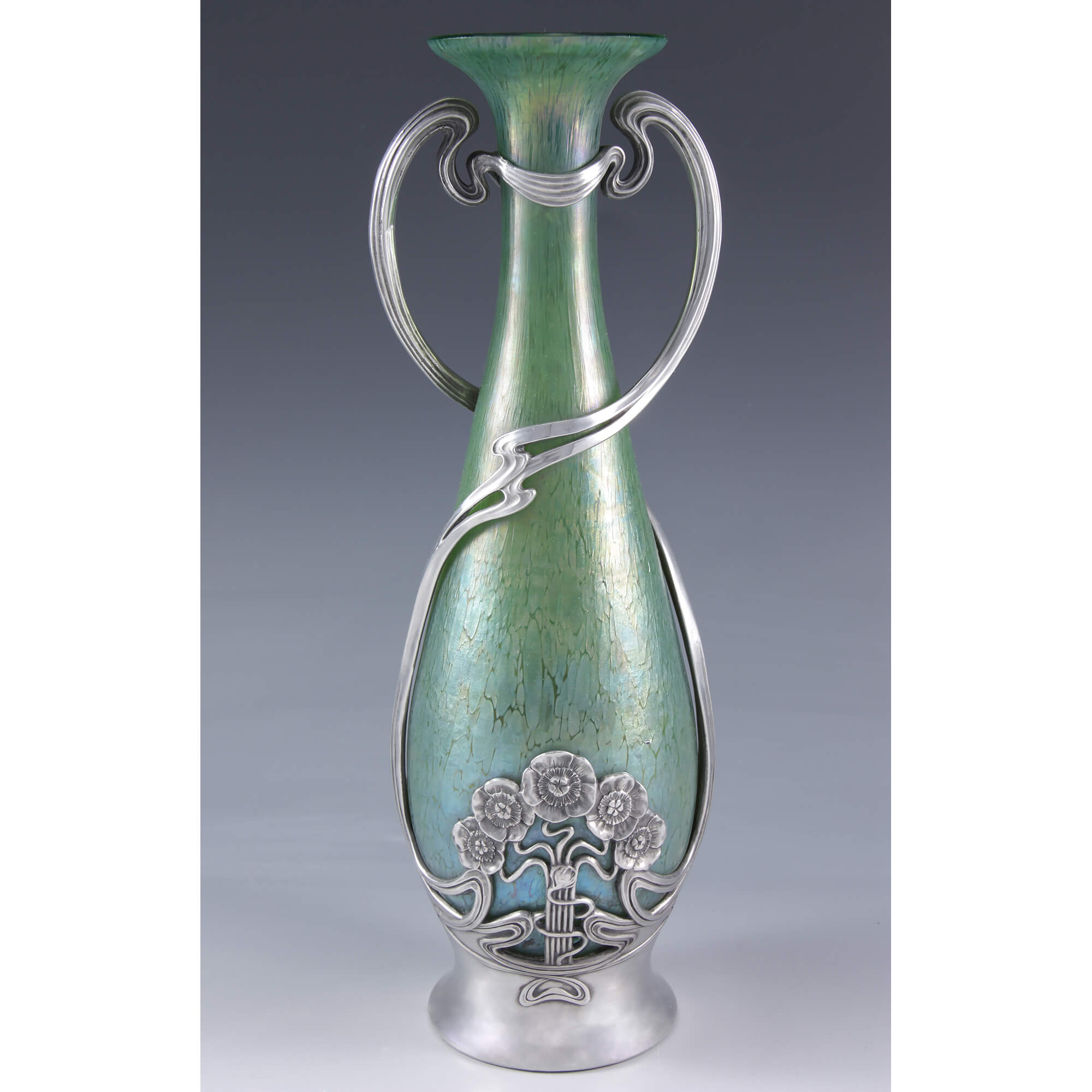 Titus Omega - LOETZ IRIDESCENT GLASS VASE WITH JUVENTA PEWTER MOUNT