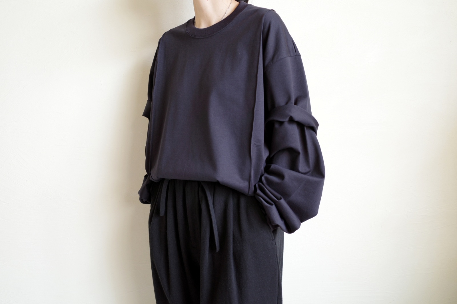 ssstein OVERSIZED LAYERED SLEEVE TEE ・DARK NAVY - tity