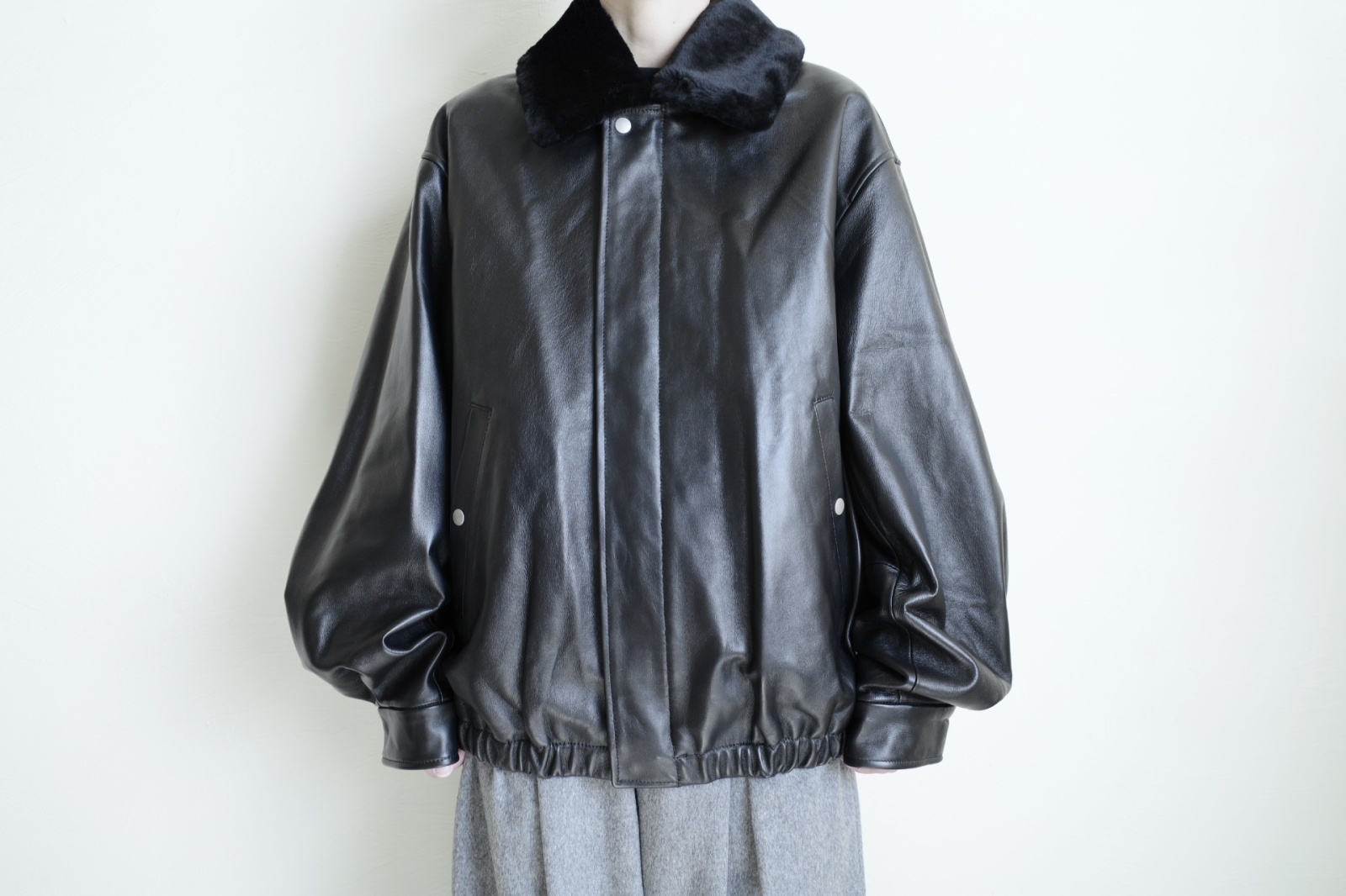 ssstein MOUTON COLLAR SHEEP LEATHER ZIP JACKET・BLACK - tity