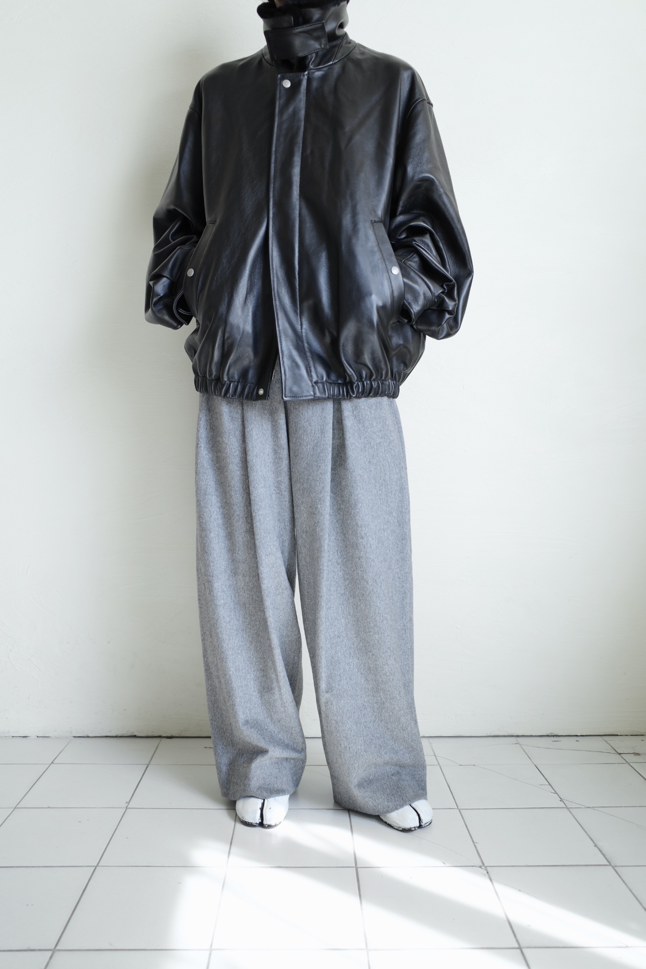 ssstein MOUTON COLLAR SHEEP LEATHER ZIP JACKET・BLACK - tity