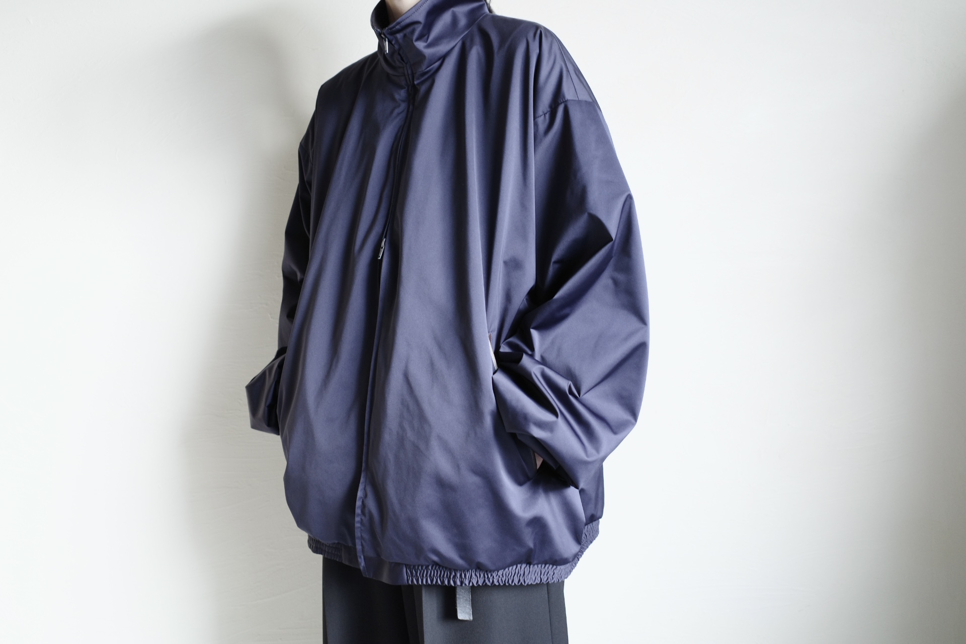 ssstein SILK-BACK STAND COLLAR ZIP JACKET・DARK NAVY - tity