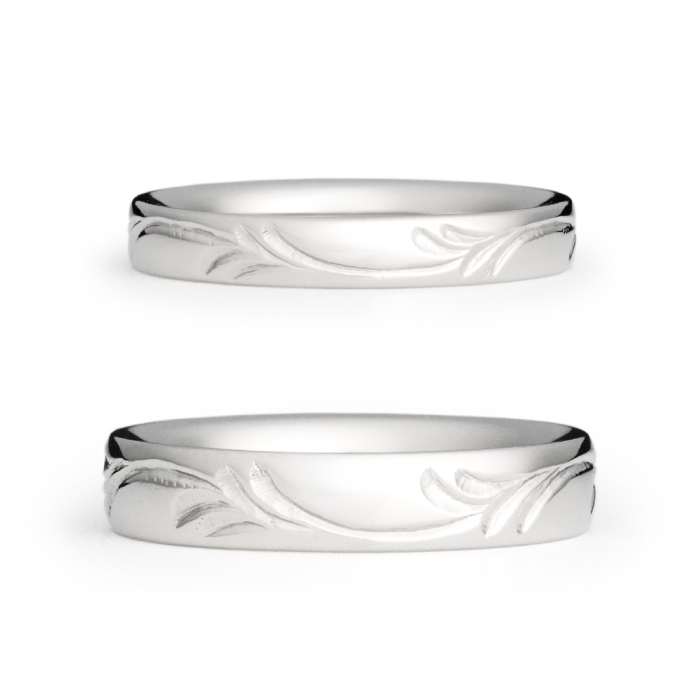 クラシカルなツタ模様 彫金ペアリング（純チタン）金属アレルギー対応