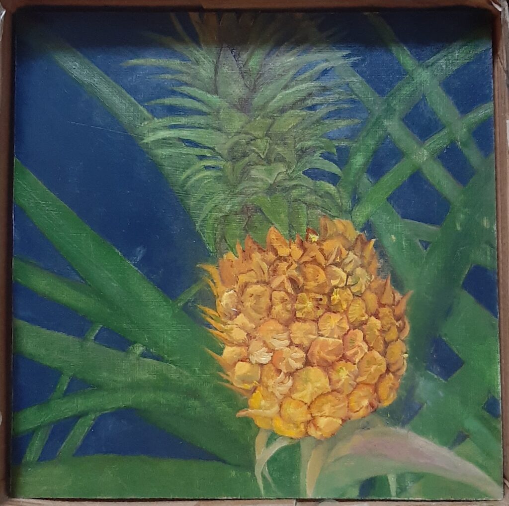 油彩画】思い出のパイナップル、制作期間1ヶ月の記録。プレゼントした