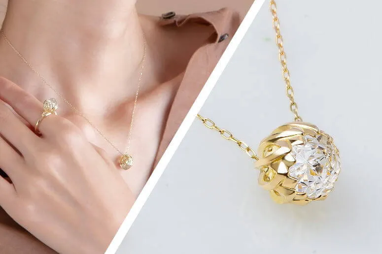 シロツメクサK18ネックレス｜甲州貴石切子クリスタルクォーツ