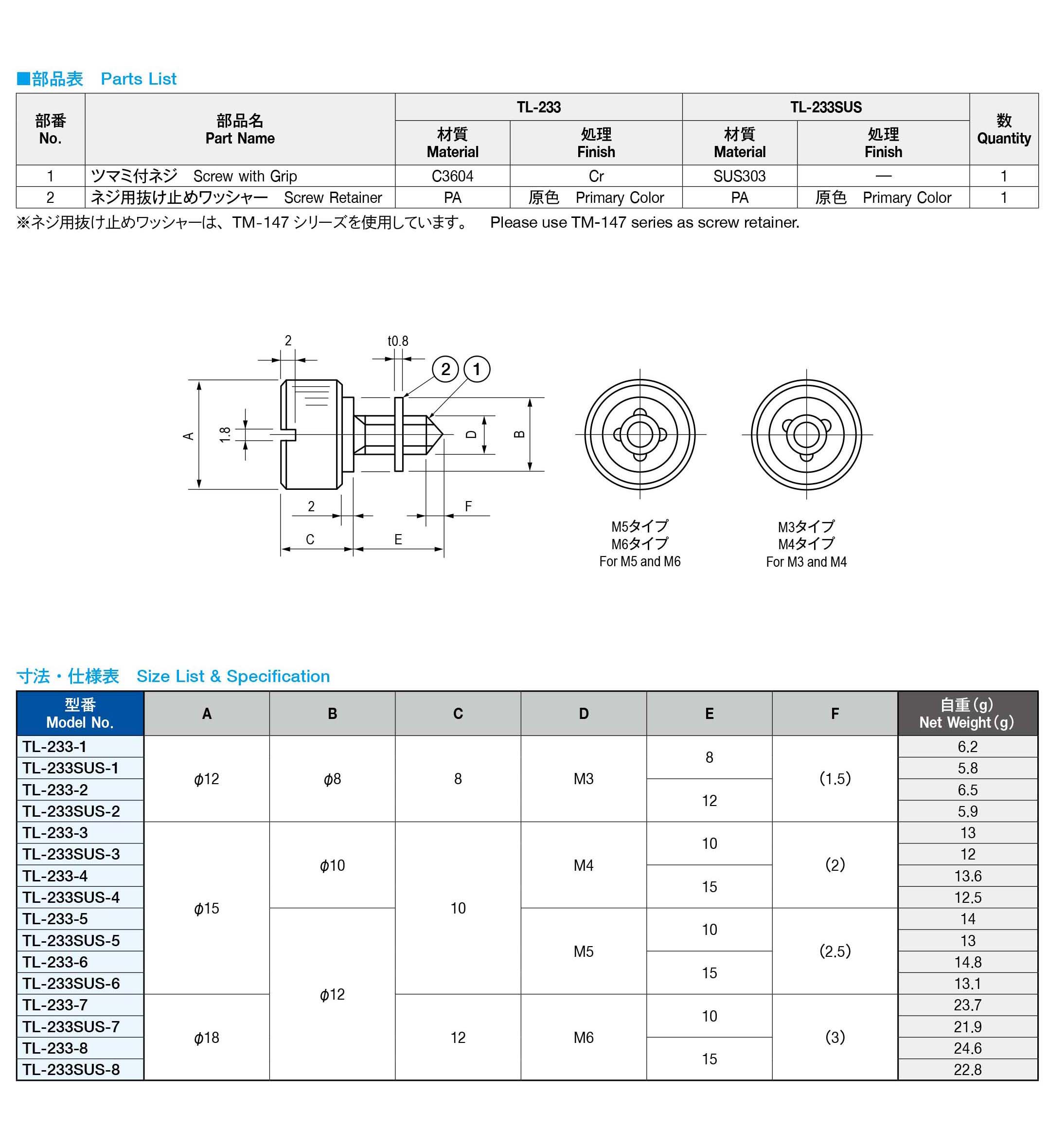 栃木屋EC_ステンレス製ツマミ付ネジ: キャッチ・ラッチ・ファスナー