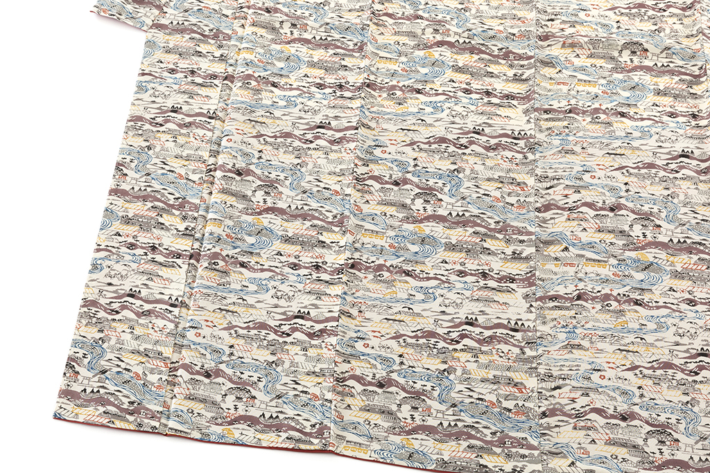 人間国宝 芹沢銈介作 型絵染 小紋 「小川紙漉村文」 | 特選きもの