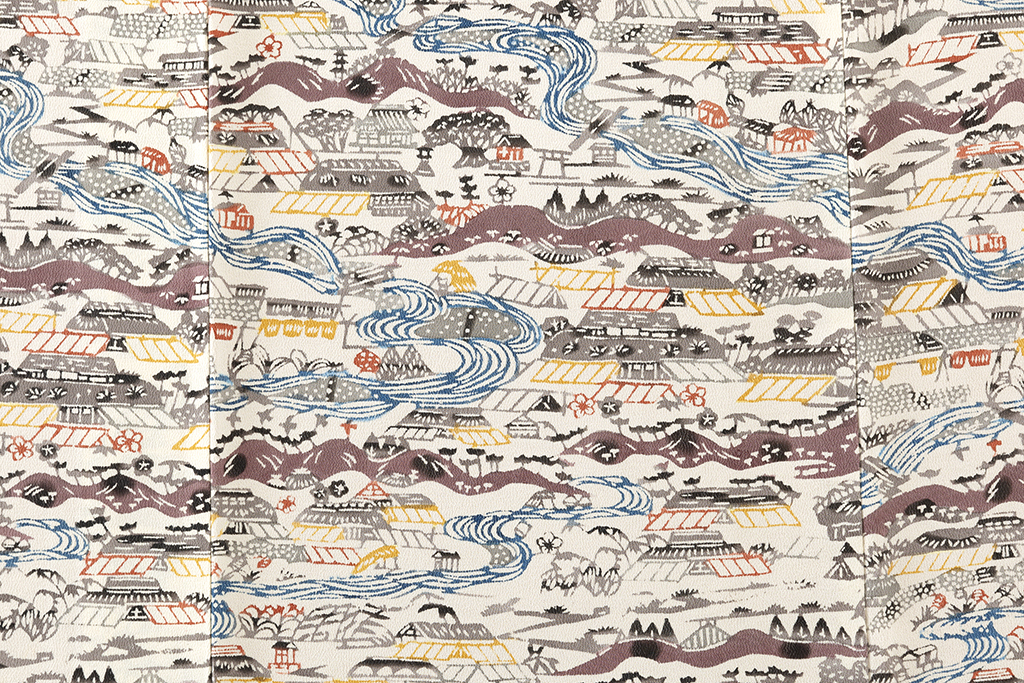 人間国宝 芹沢銈介作 型絵染 小紋 「小川紙漉村文」 | 特選きもの