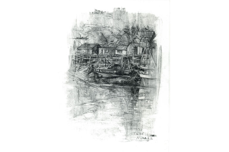 東京都葛飾区/大人の絵画教室】木炭の粉を使って画用紙にデッサンする