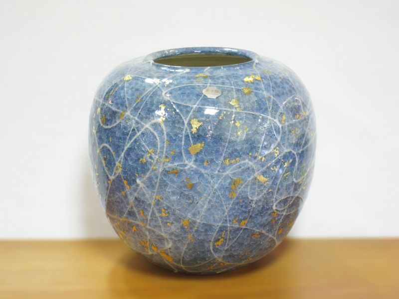 清水焼 藤平正文作 箔散し花瓶 - 土岐陶器本店