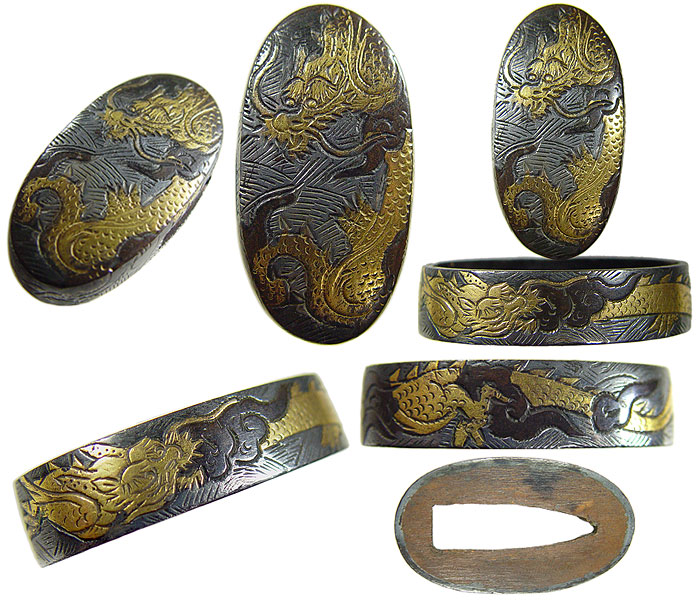 日本刀の縁頭・銀色絵 波龍｜日本刀・刀剣 販売専門店・東京【十拳】