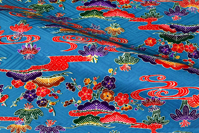 紅型（びんがた） 流水に松竹梅（空色）柄の和柄生地通販なら都香庵