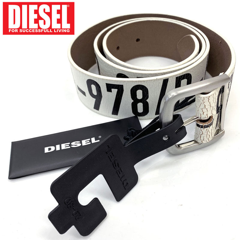 DIESEL ディーゼル メンズ ベルトロゴプリント 本革 レザーベルト
