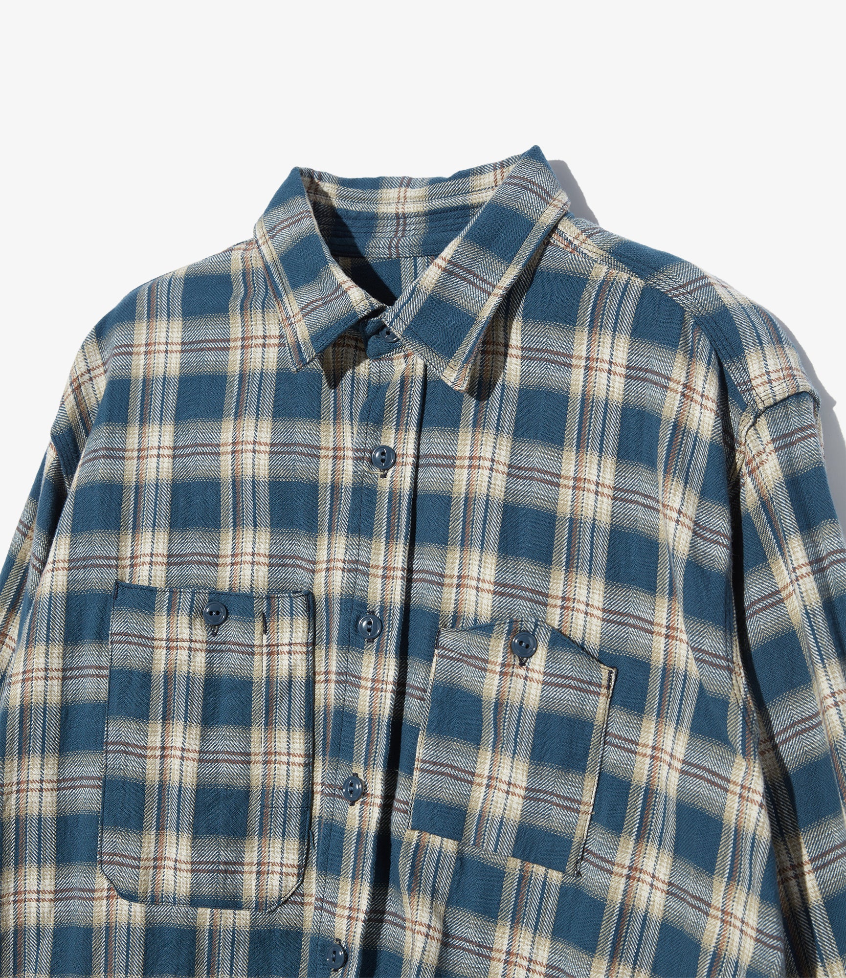 Engineered Garments Work Shirt - Navy Cotton Plaid Jacquard