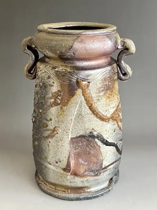 人間国宝 藤原雄 備前 窯変 花入 高さ25.7㎝ 花生 花器 茶道具 | 陶酔