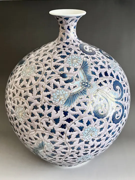 藤井勝雲 有田焼 染錦 牡丹鳳凰図 壷 高さ41㎝ 作品集掲載作品 伝統