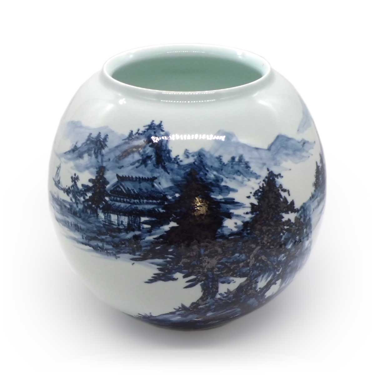 1622 有田焼染付山水花器、花入れ、手桶