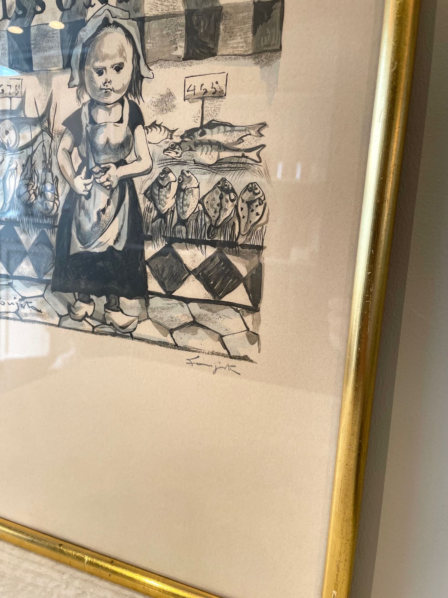 レオナール・フジタ 木版画 小さな職人 「魚屋」直筆サイン入り hpt480