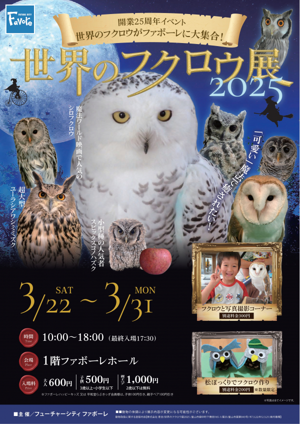 世界のフクロウ展2025 3/22（土）～3/31（日） | TOYAMASTAR☆トヤマスター