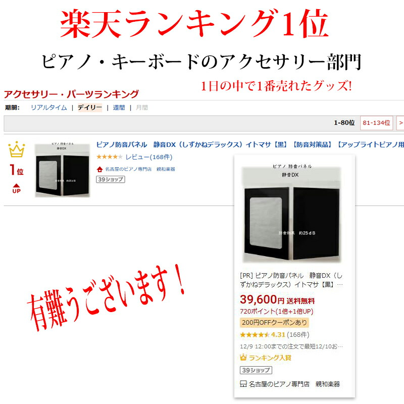 楽天市場】ピアノ防音パネル 静音DX（しずかねデラックス）イトマサ