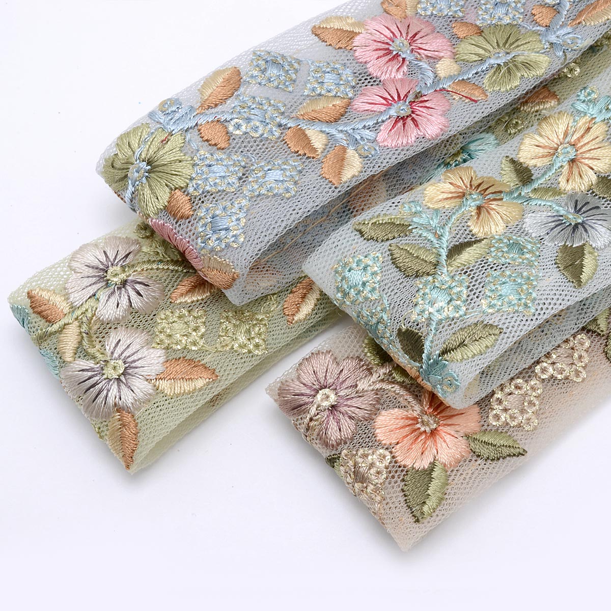 楽天市場】インド刺繍リボン ひし形スパンコールと花柄シアー刺繍