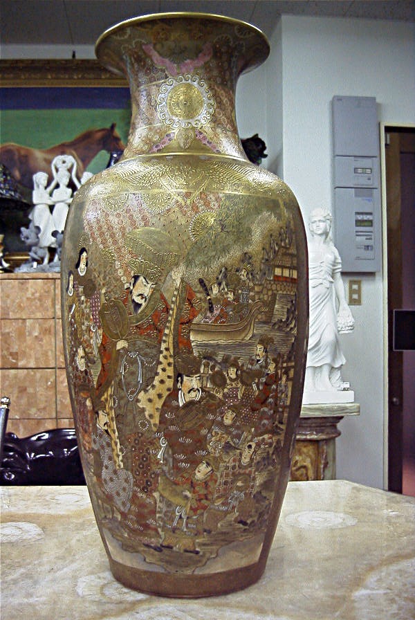楽天市場】薩摩焼 金彩色絵 人物図飾り壺 高さ約72cm 工芸品 金襴手 彩