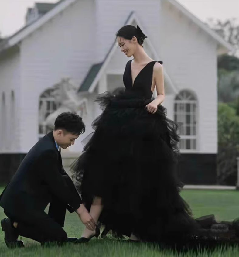 楽天市場】ウェディングドレス Aライン 黒 前撮り ドレス ブラック