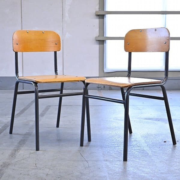 楽天市場】ビンテージ スクールチェア2脚セット スチールフレーム