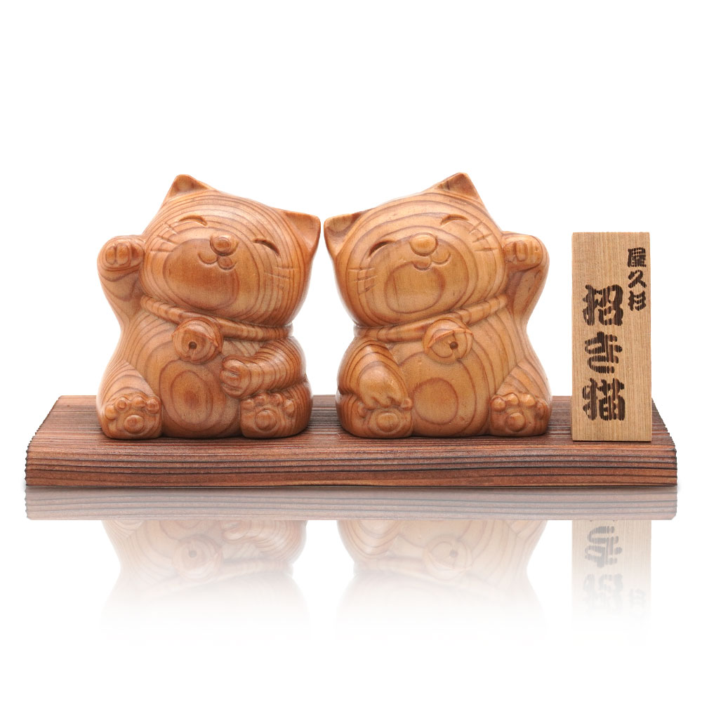 楽天市場】招き猫 置物 屋久杉 木彫り 風水 開運 金運 商売繁盛 厄除け