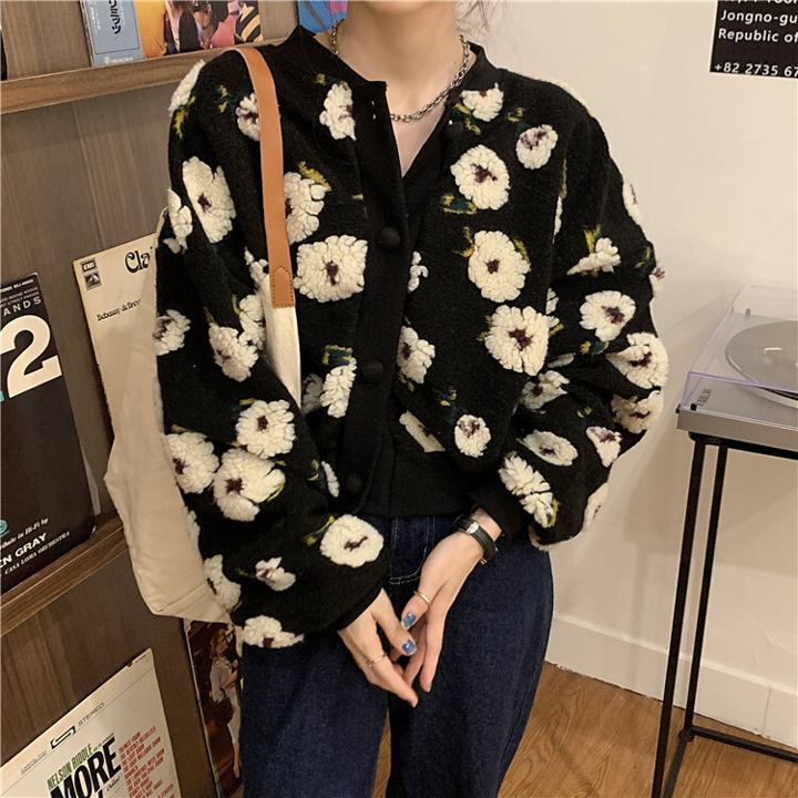 楽天市場】立体フラワーニットカーディガン ニットカーディガン