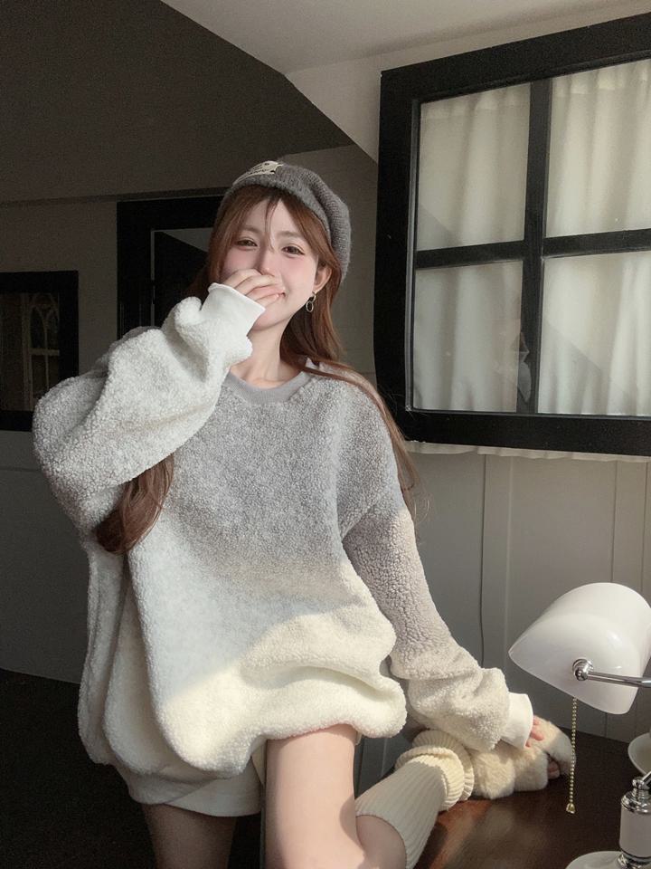 楽天市場】グラデーションボアニットセーター プルオーバー ニット