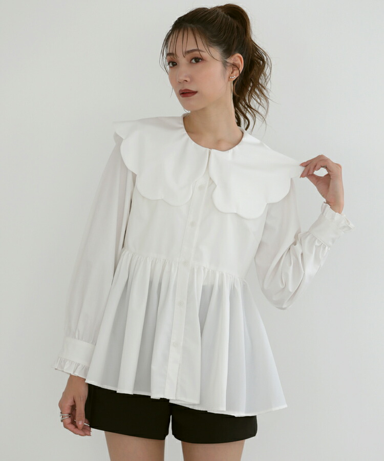 楽天市場】スカラップ襟フリルブラウス スカラップ ビッグカラー 裾