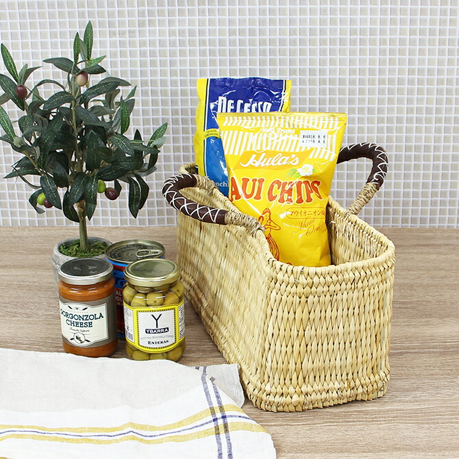 楽天市場】松野屋 かご ストロー 革手横長 カゴ Mサイズ/モロッコ