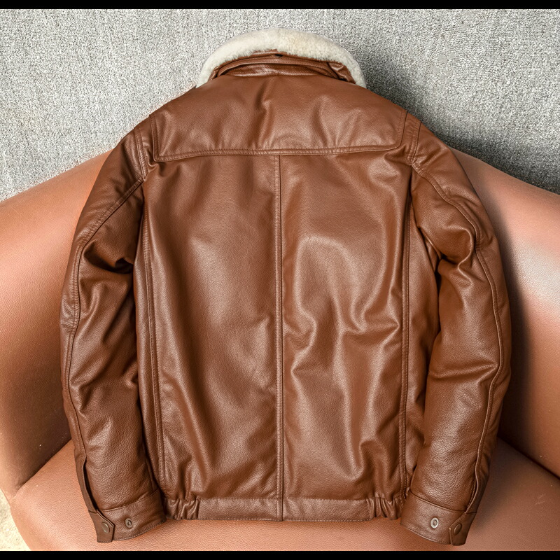 楽天市場】秋冬 新品 レトロ 暖かい 本革 牛革 ファー襟 メンズ