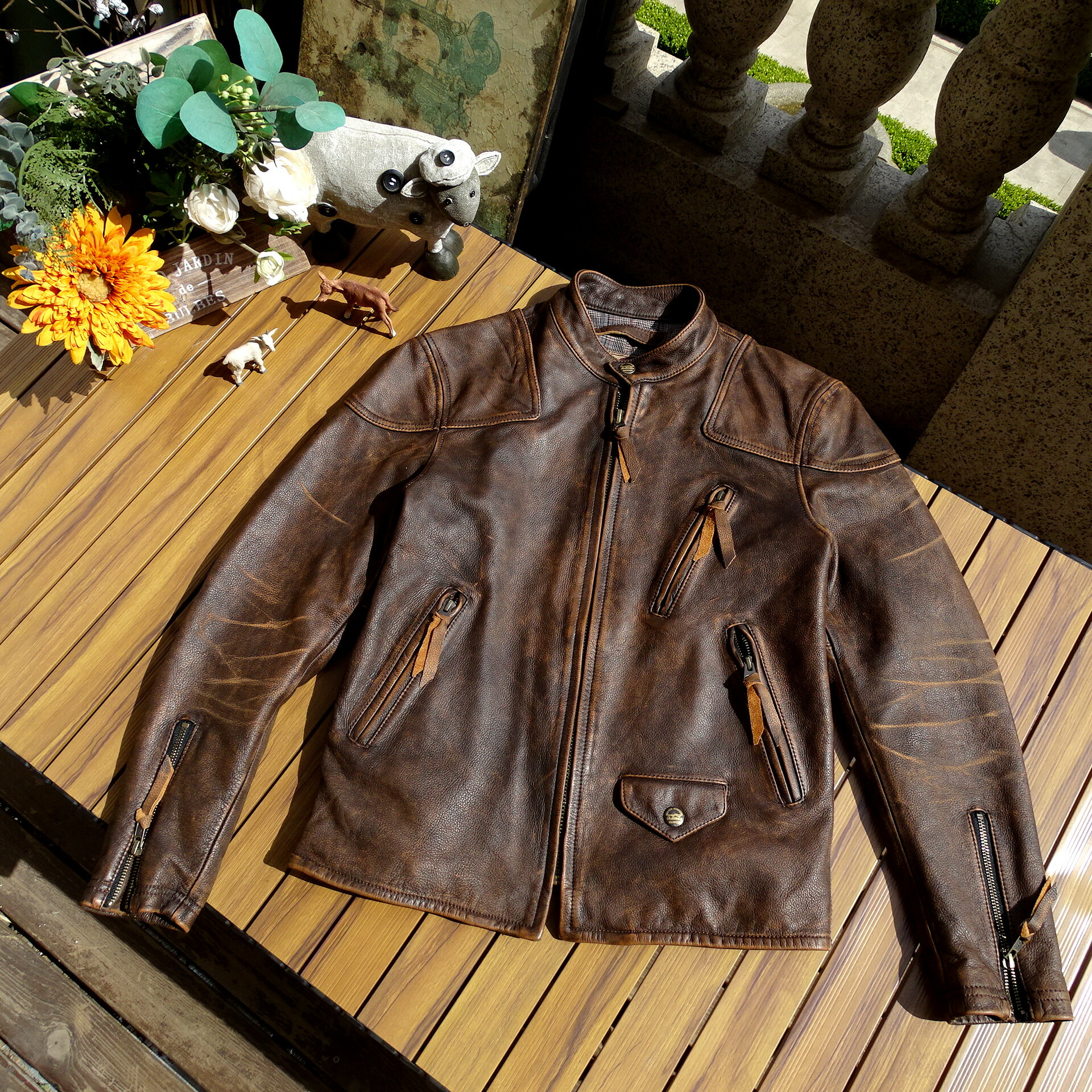 茶芯ホースハイドレザージャケット 所ジョージさん着用 茶芯ホース