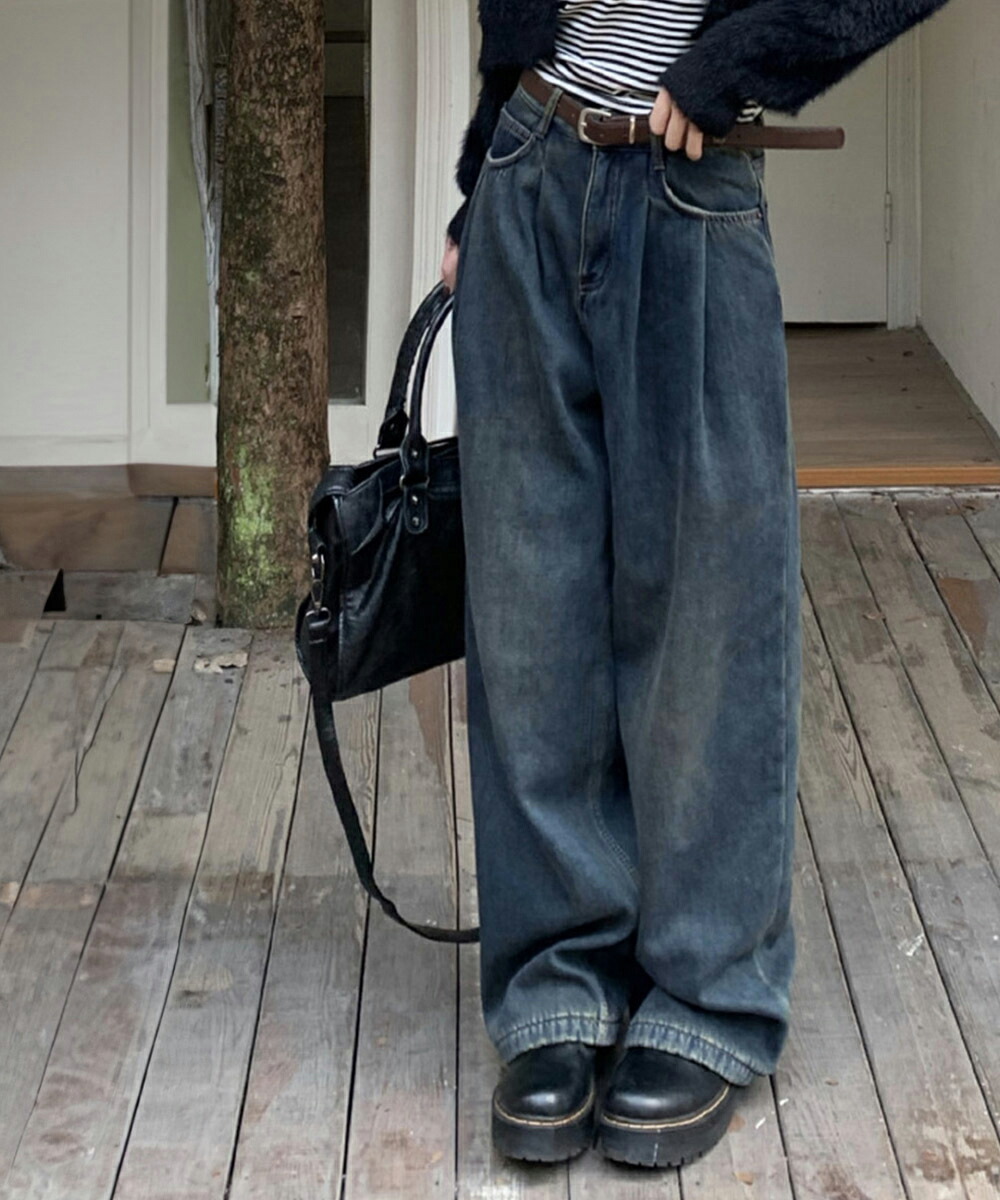 楽天市場】【最大50%OFFクーポンで,3495円】タックワイドデニムパンツ