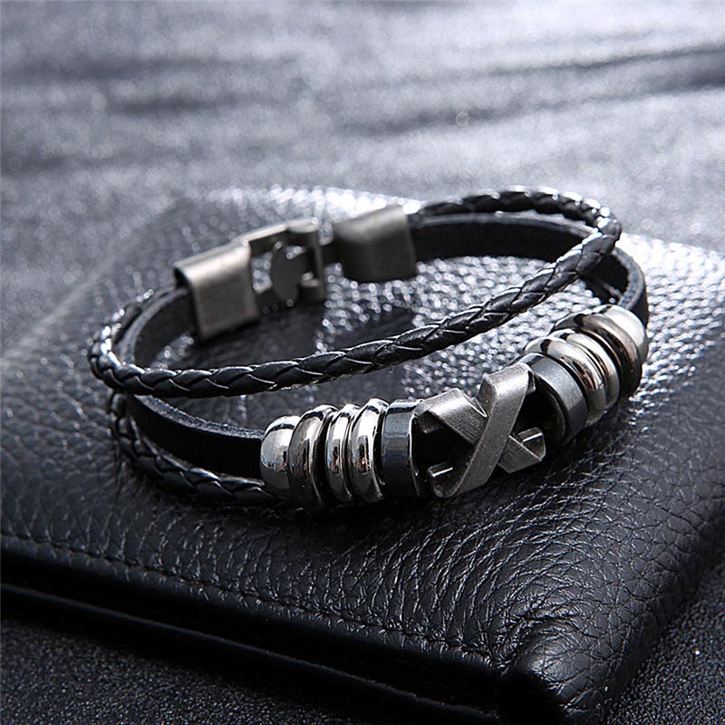 楽天市場】エックス3連ラップブラックレザーブレスレット 黒革 黒い皮