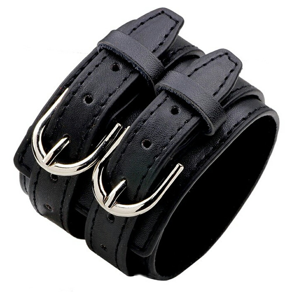 楽天市場】ダブルバックルブラックレザーブレスレット 黒色 手首